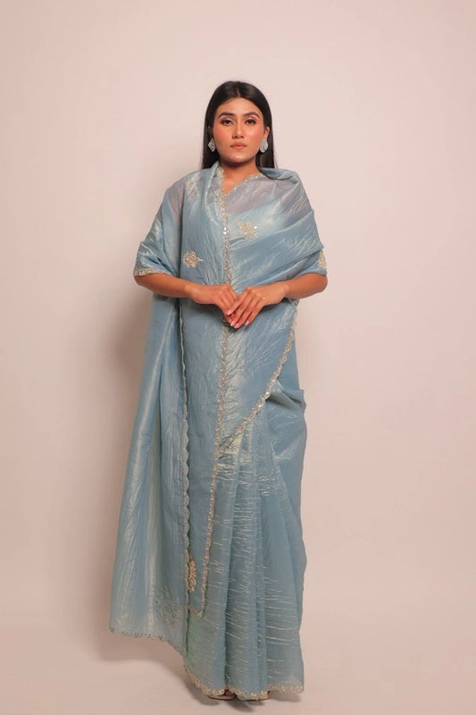 Trinity - Pure Crushed Tissue Grey Saree