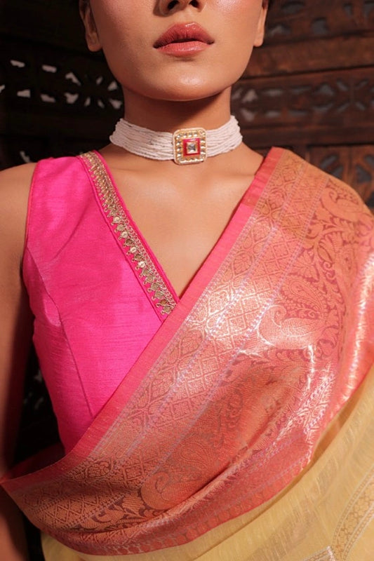 Lazy Summer - Banarasi Tissue Yellow Saree