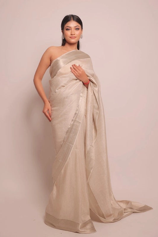 Brush Stroke - Pure Mysore Silk Grey Saree
