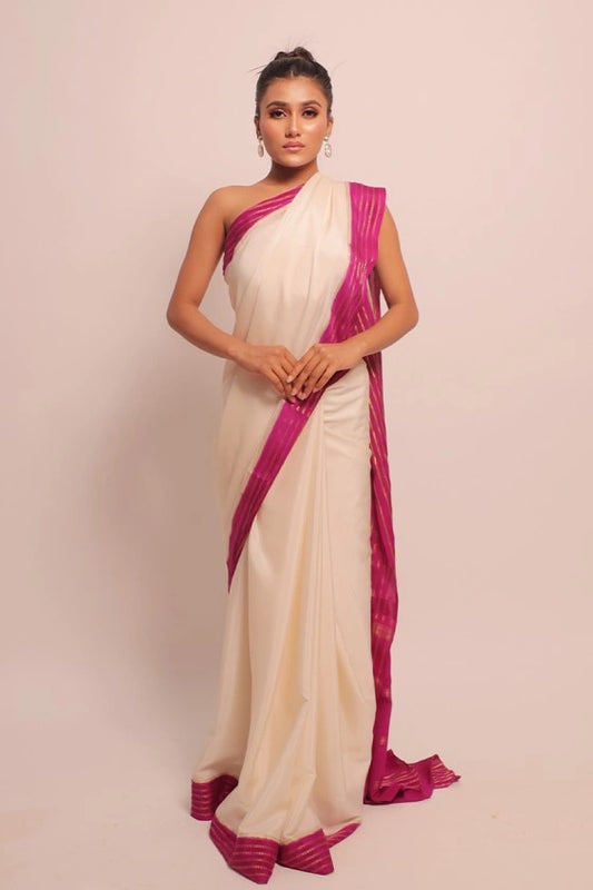 Rare Orchid - Pure Mysore Silk White & Puple Saree