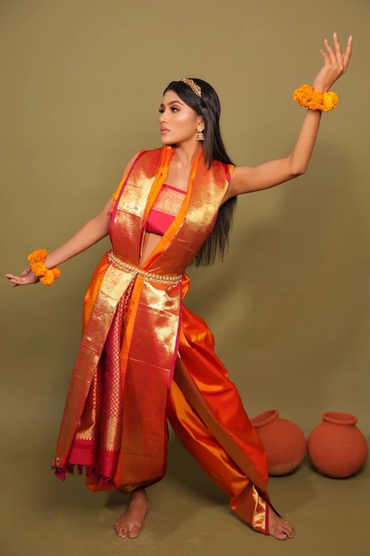 Glowing Rust - Pure Silk Kanjivaram Handloom Orange Saree