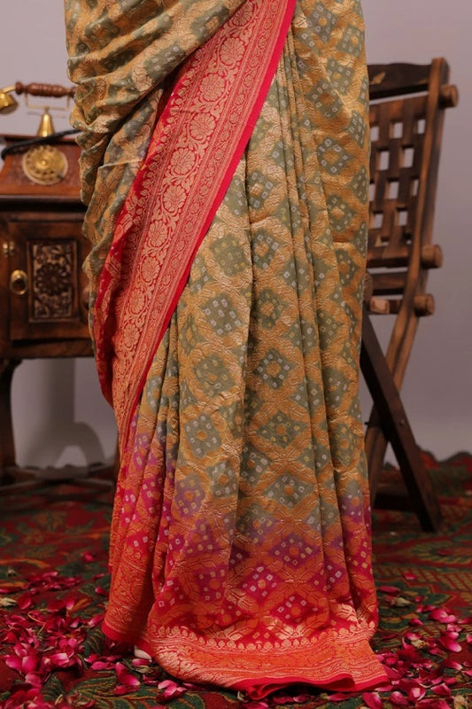 Cape Royale - Banarasi Pure Georgette Ombre Bandhani Saree