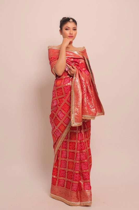 Sundried Tomato - Dolla Silk Red Gharchola Saree