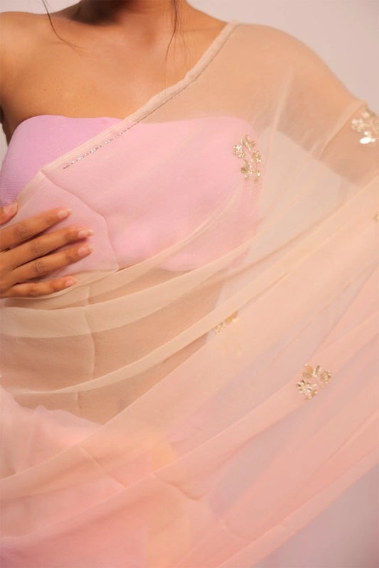 Maridangam - Pure Chiffon Peach / Pink Cut Dana Saree