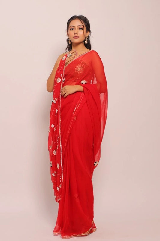 Laal - Pure Chiffon Red Saree