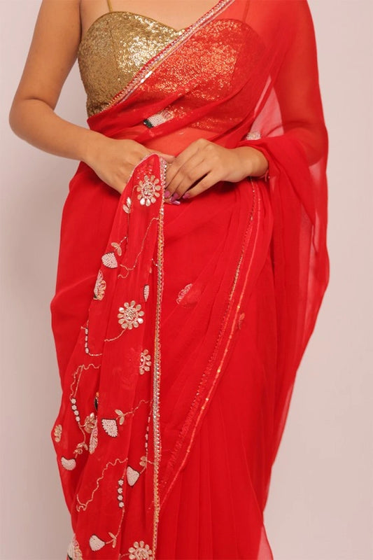 Laal - Pure Chiffon Red Saree