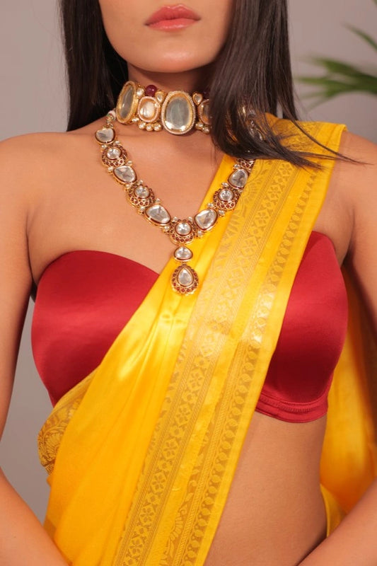 Yellow Rose - Banarasi Mashru Silk Yellow Walkalam Saree