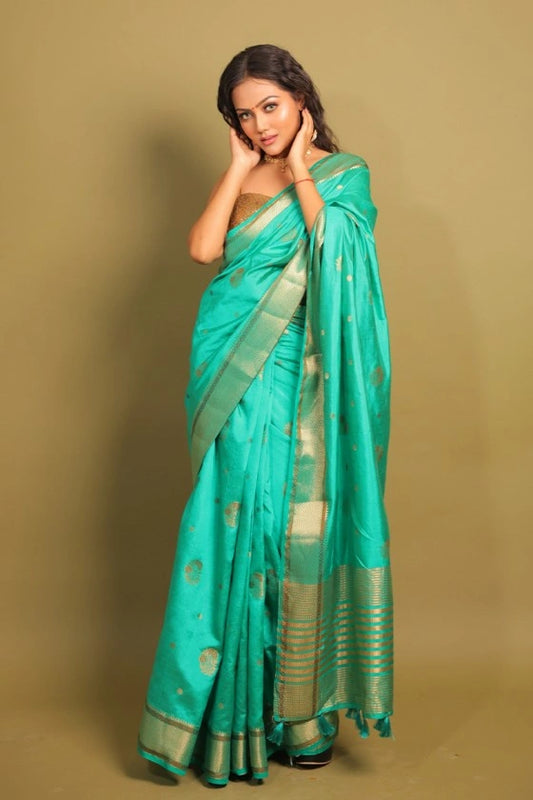 Inner Peace - Mysore Raw Silk Green Fancy Saree