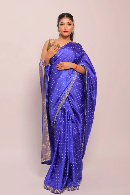 Night Sky - Gajji Silk Blue Bandhej Saree