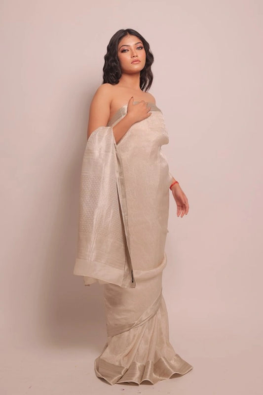 Brush Stroke - Pure Mysore Silk Grey Saree