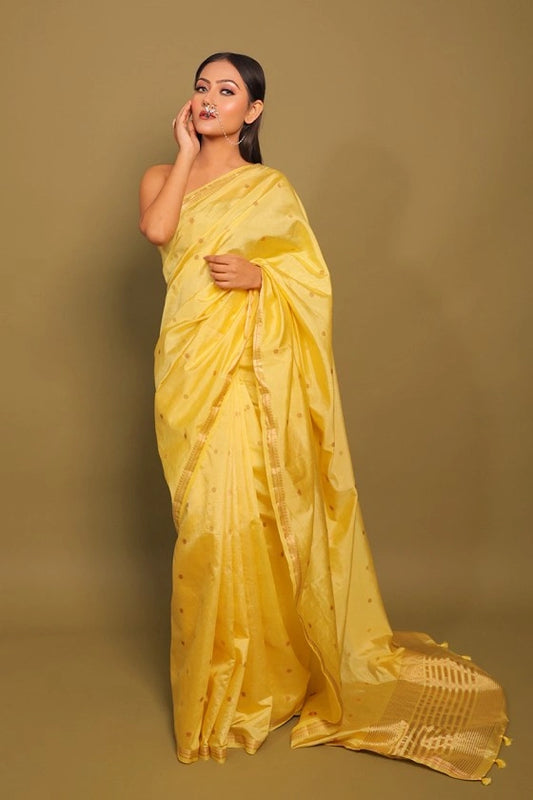 Corn Field - Mysore Raw Silk Yellow Saree