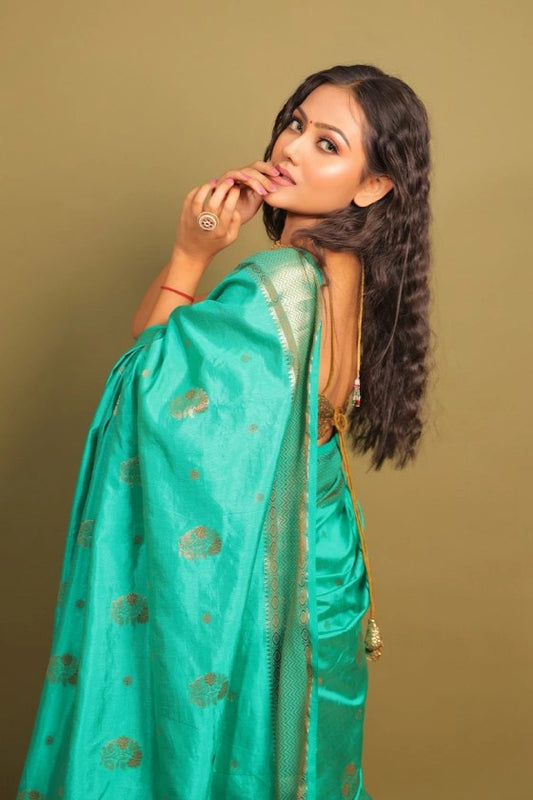 Inner Peace - Mysore Raw Silk Green Fancy Saree