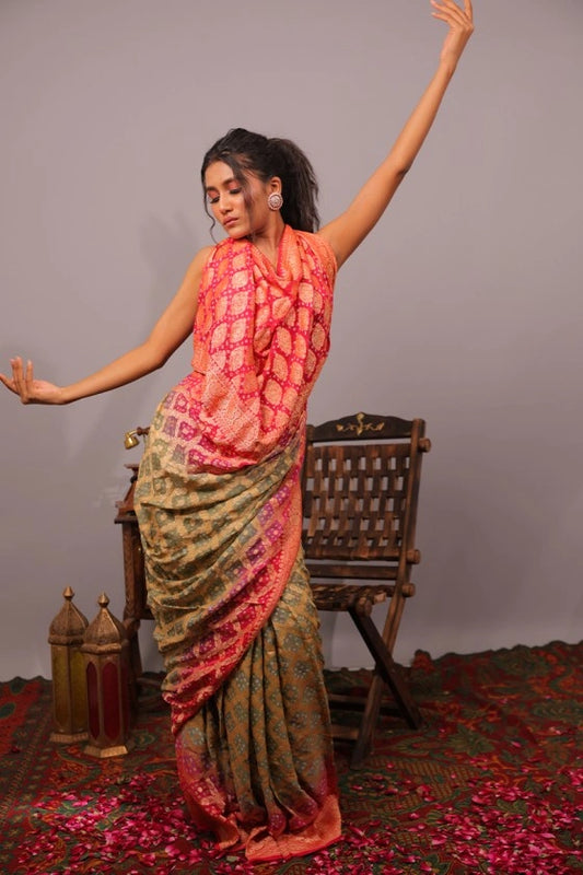 Cape Royale - Banarasi Pure Georgette Ombre Bandhani Saree