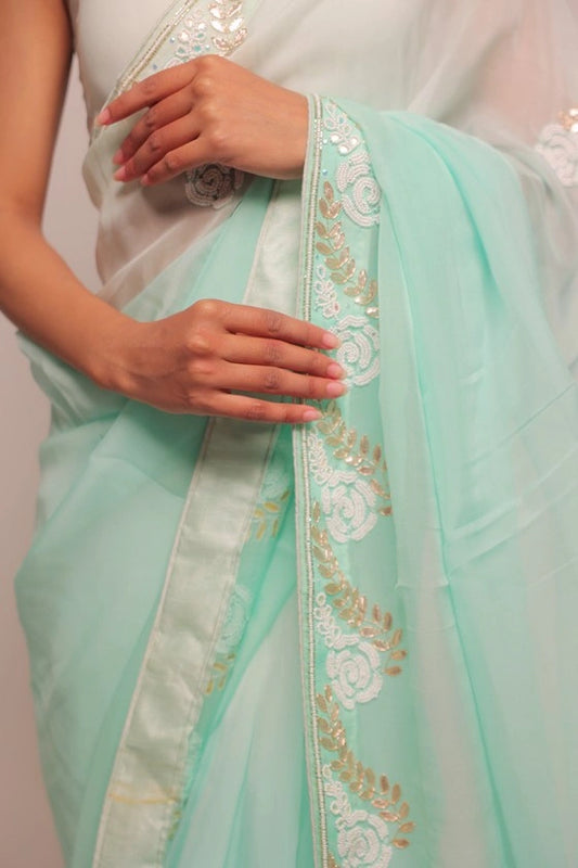 Chelsea Garden - Pure Organza Pista Green Saree