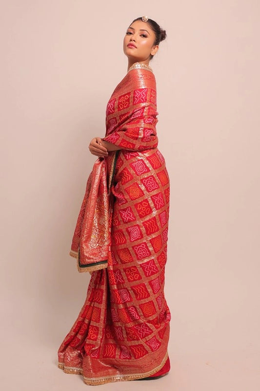 Sundried Tomato - Dolla Silk Red Gharchola Saree