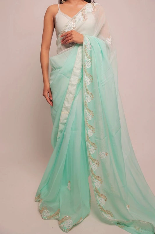 Chelsea Garden - Pure Organza Pista Green Saree