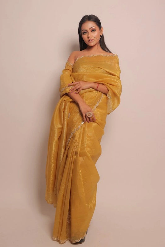 Goldendale - Pure Crushed Tissue Golden Saree