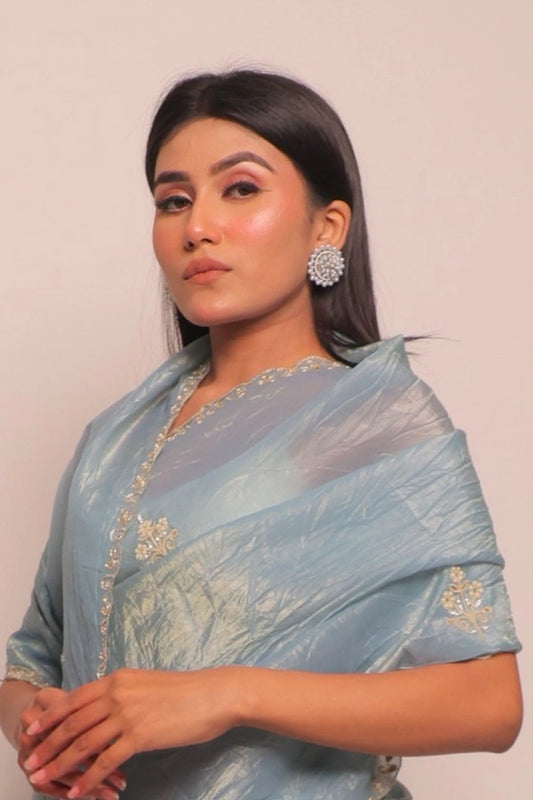 Trinity - Pure Crushed Tissue Grey Saree
