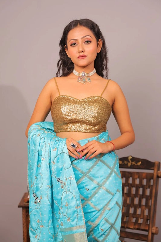 Mermaid'S Song - Gajji Silk Sky Blue Saree